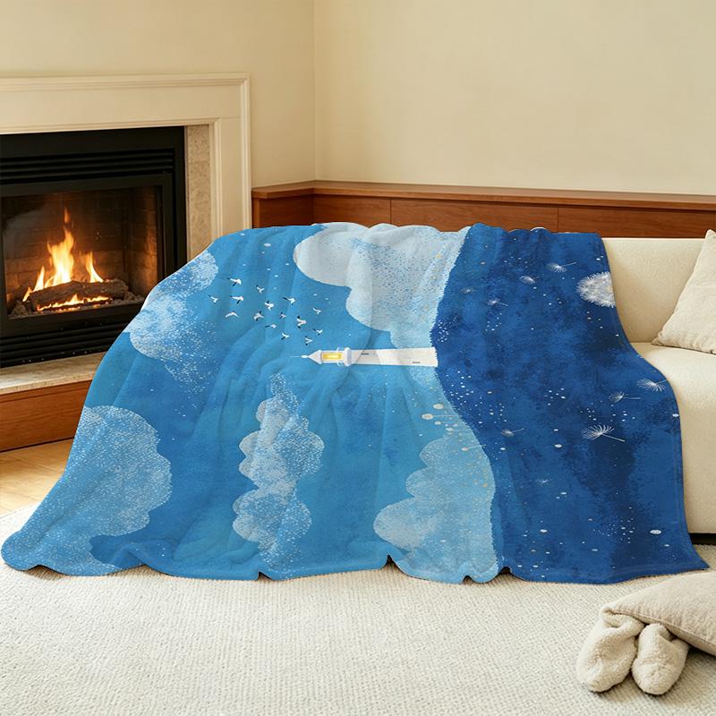 Soft Solid Lighthouse Flannel Blanket – Warm Cozy Home Throw for Halloween, Christmas & Everyday Lounge