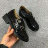 Su Yinyin has the same modern tone~ retro round head carved buckle with thick heel Oxford loafer single shoes women's small leather shoes