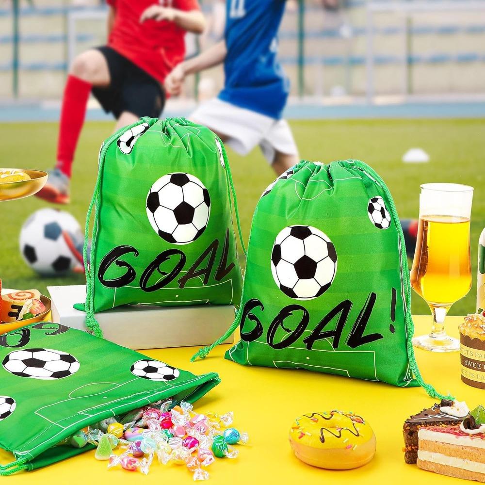 12pcs Soccer Drawstring Bags Soccer Theme Gift Bags Football Party Favor Backpack Sports Football Treat Bags Gift for Team Soccer Theme Birthday