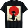 Japanese Samurai Girl Black Cat Ukiyo-e Katana Vintage T-Shirt