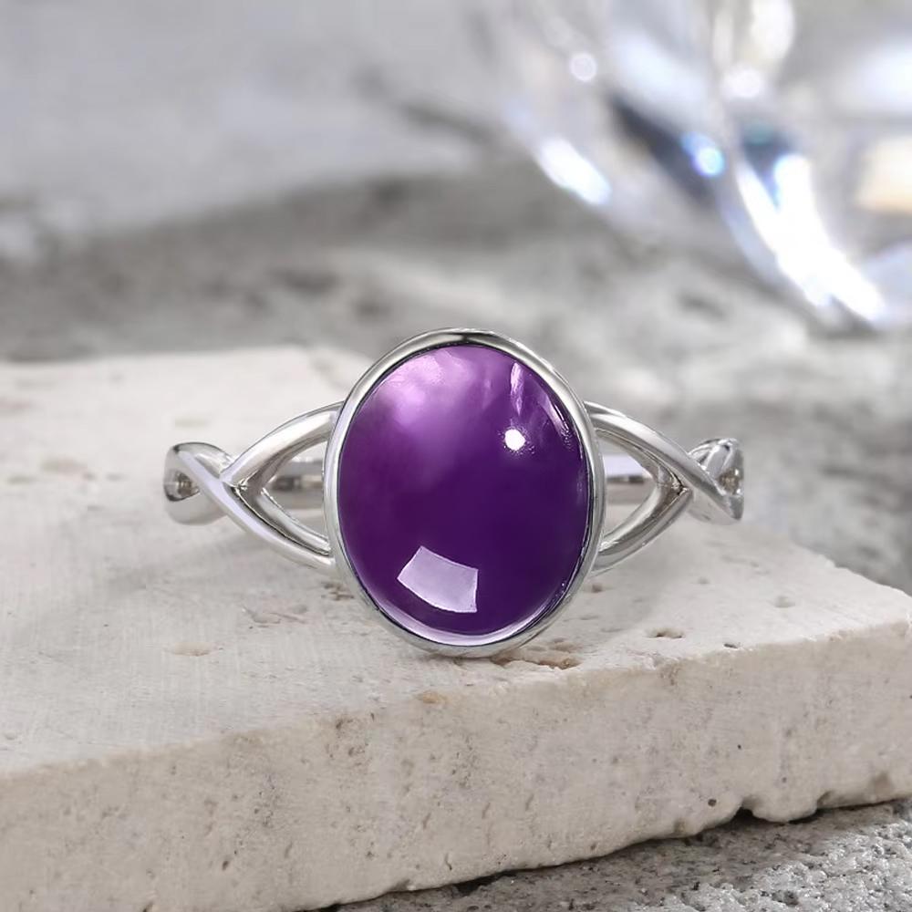 925 Silber Natursteinringe Mit Amethyst Einfacher Lila Ovaler Ring 8*10mm Feiner Schmuck Geschenke für Freundinnen für Frauen