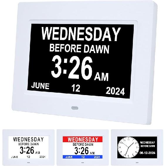 Large Wall Clock Dementia Clock for Seniors 4-Colors Large Display Digital Alarm Clock 7 Inch Digital Wall Clock with Day and Date for Elderly,Custom