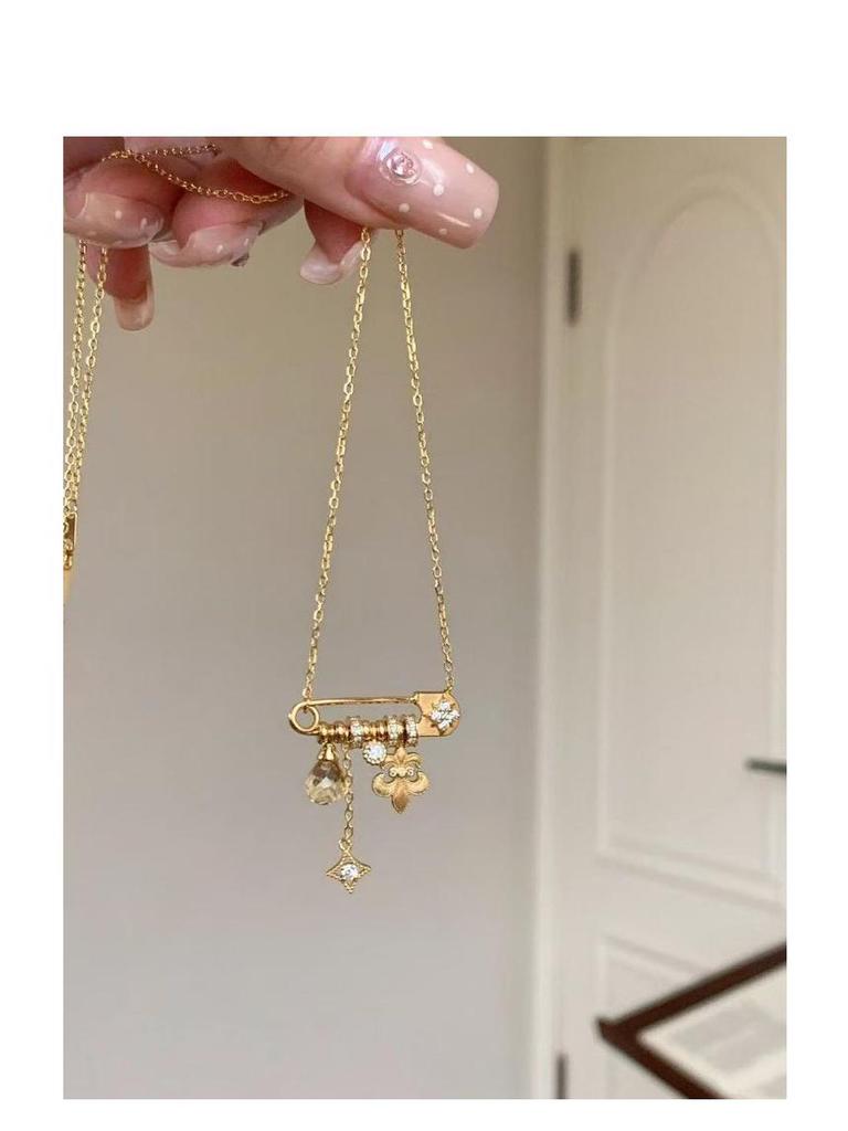 Vintage S925 Sterling Silver Starburst Iris Brooch Necklace - Women's Luxury Choker Clavicle Chain