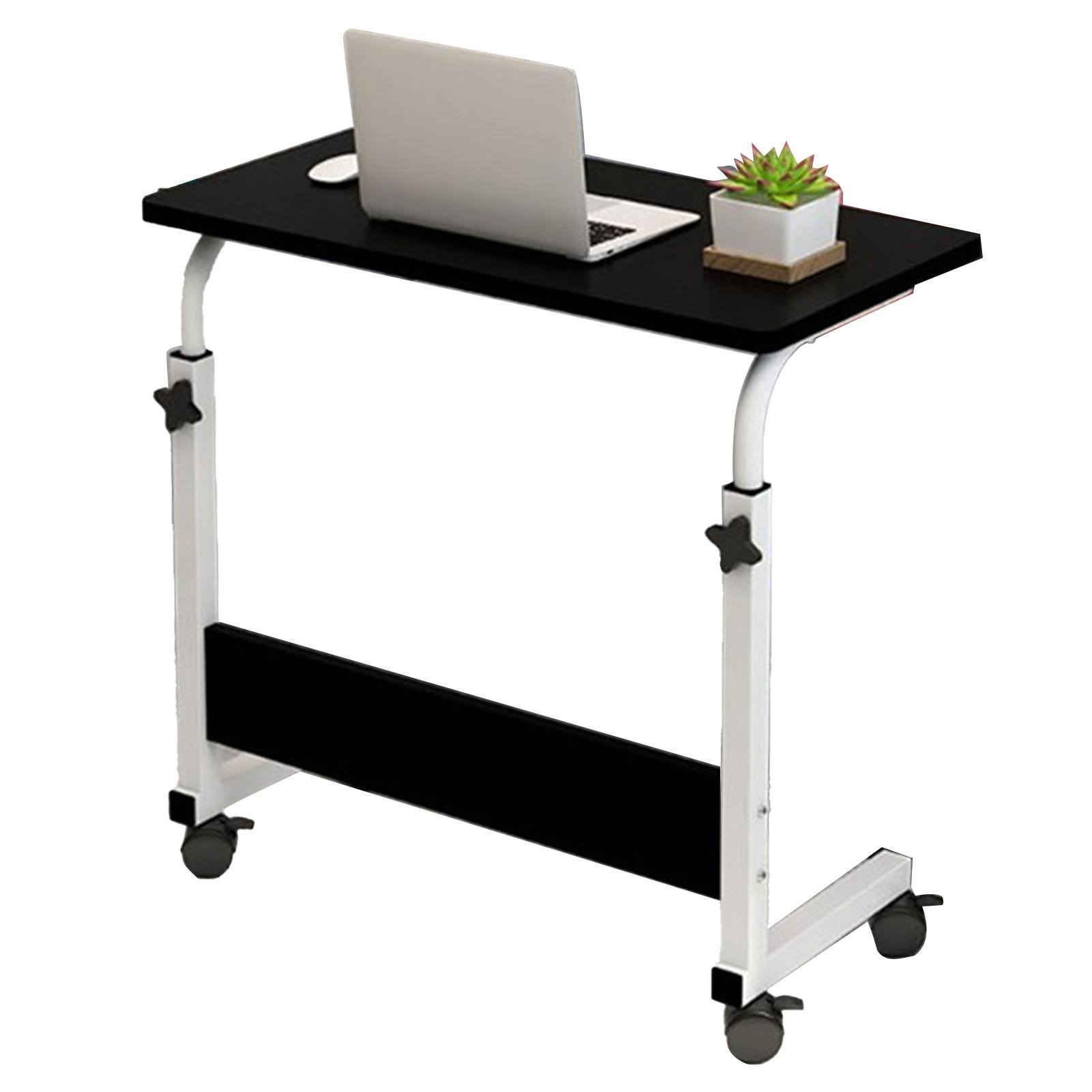 Măsuță de Noptieră Ridicabilă 60 X 40cm Cadru Metalic în Formă de C Birou Mobil pentru Laptop pentru Casă, Canapé Culoare Nuc negru