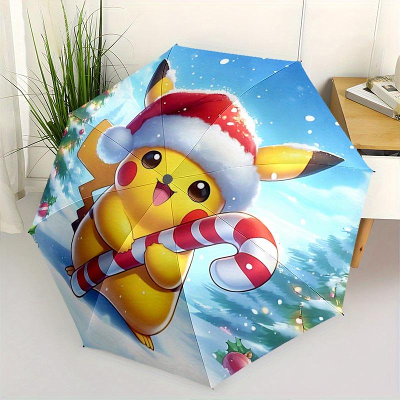 

1pc Christmas Pikachu Santa Hat with Candy Cane - Automatic Opening Folding Umbrella, Portable 3-Fold Design, 8-Rib Outdoor Umbrella, Festive Gif