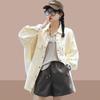 Women's Korean-Style Loose Mid-Length Denim Jacket - Casual, Petite, Versatile Shirt for Spring and Autumn 2025 Fashion