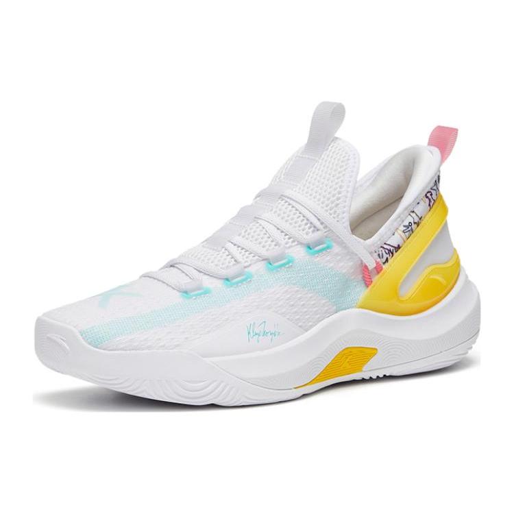 Anta KT Fly Fashion Fabric Slip Resistant Abrasion Resistant Low top Basketball Shoes Men's White Yellow 112321606-5
