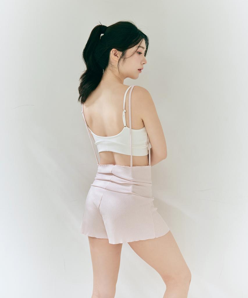 Foriz [Daisy Warm-Up Pants_Milky Pink] Multi-Strap Ribbed Cover-Up Shorts