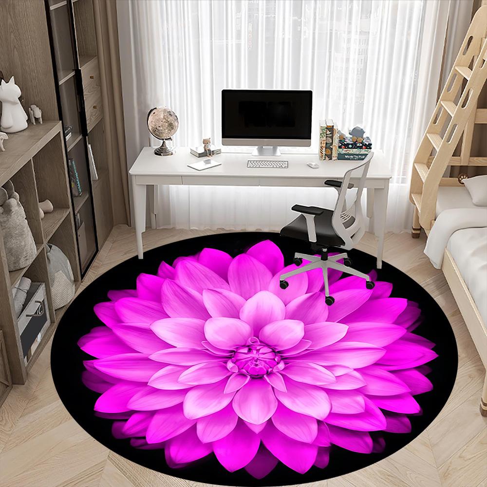 1pc Flower Bloom Office Round Rug, Carpet for Office, Gaming, Lightweight Round Floor Mat yy260205030