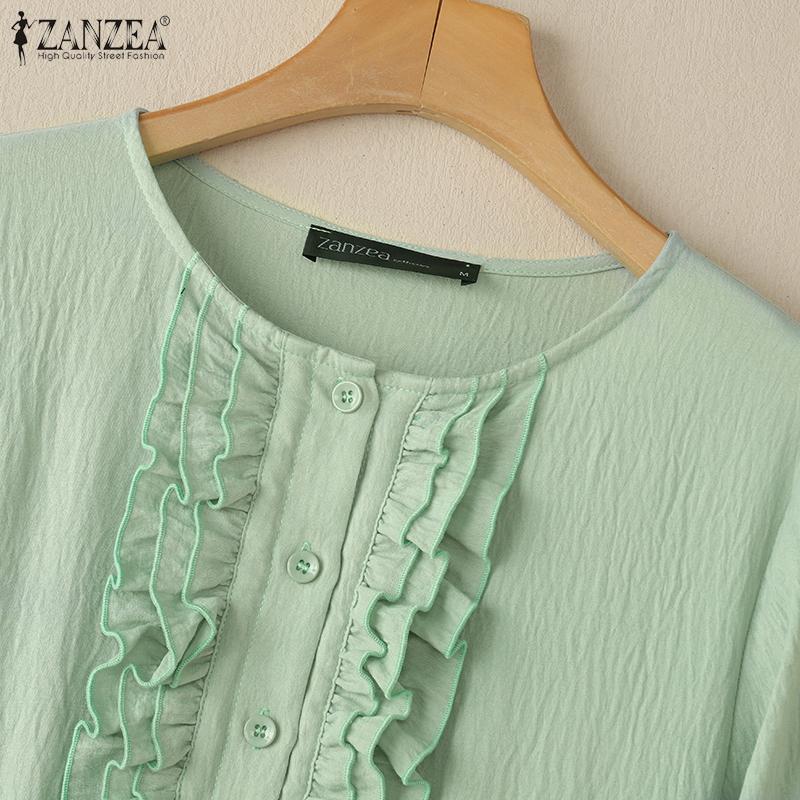 ZANZEA Women Casual Round Neck Summer Solid Color Short Sleeve Dress