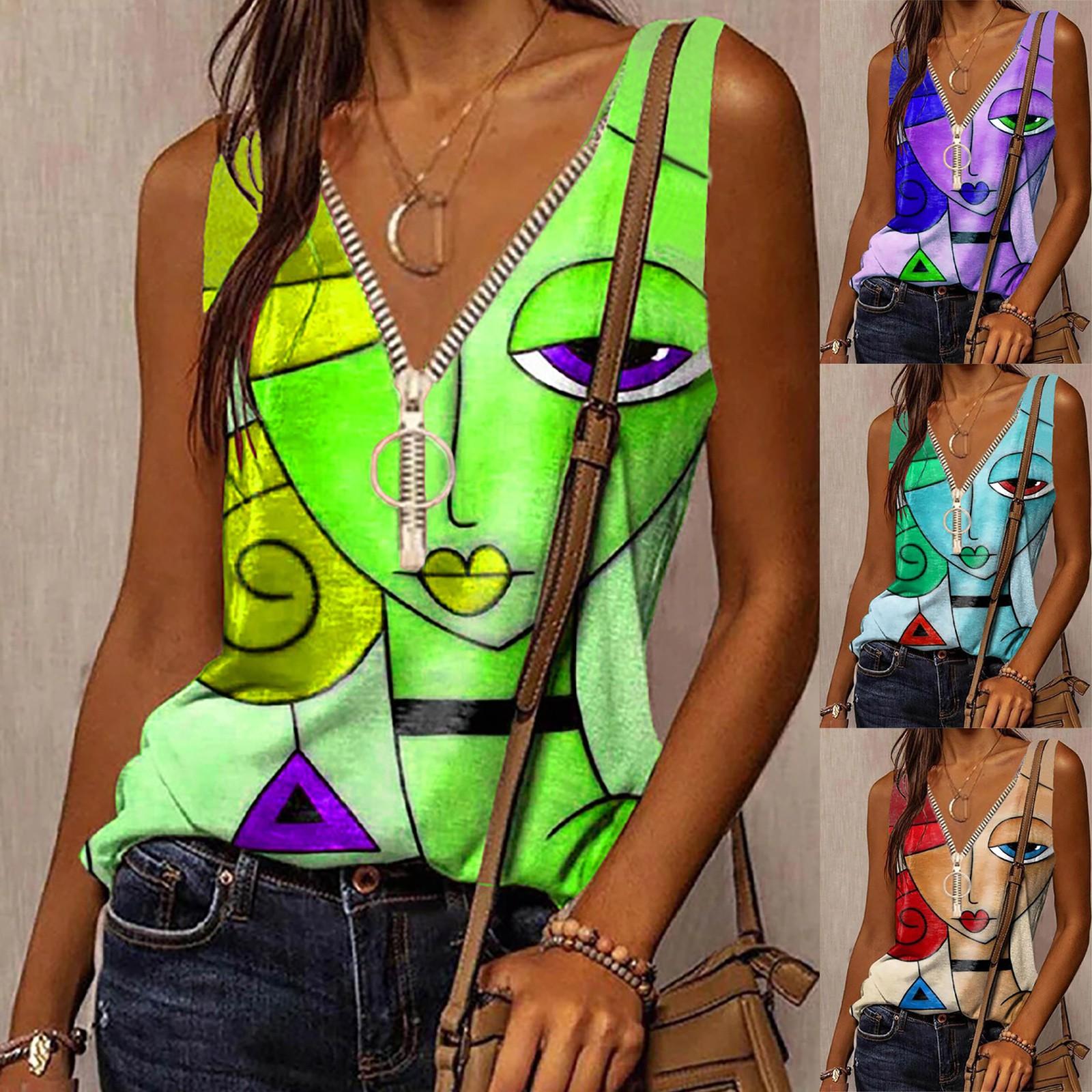 

Женские повседневные модные свободные топы без рукавов с застежкой-молнией и v-образным вырезом