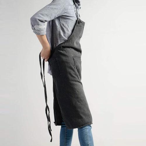 JOYAIYI Stylish Denim Apron, Cafe Apron, 100% Cotton Denim, Bib Cover, Neck Strap, Easy to Put On and Take Off, Perfect for Cooking Classes, Unisex, W