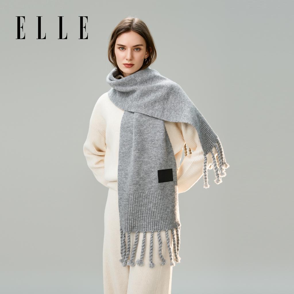 ELLE Knitted Scarf Women's Autumn and Winter Outdoor Warm and Fashionable Large Tassel Versatile Thick Woolen Neck New Style