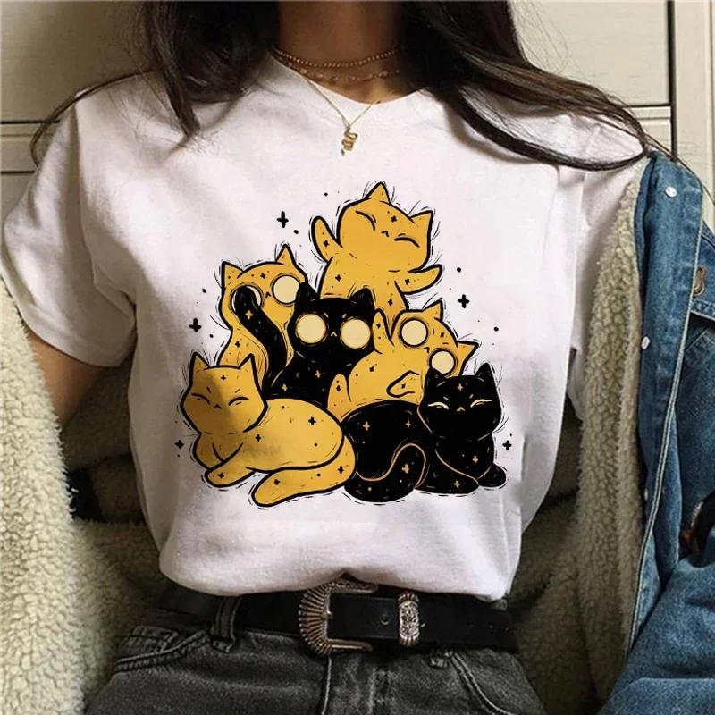 Kawaii Women's Sweet 90s Women's Cartoon Cat Summer Fashion Print Short-sleeved Cute Clothes Tops T-shirts T-shirts