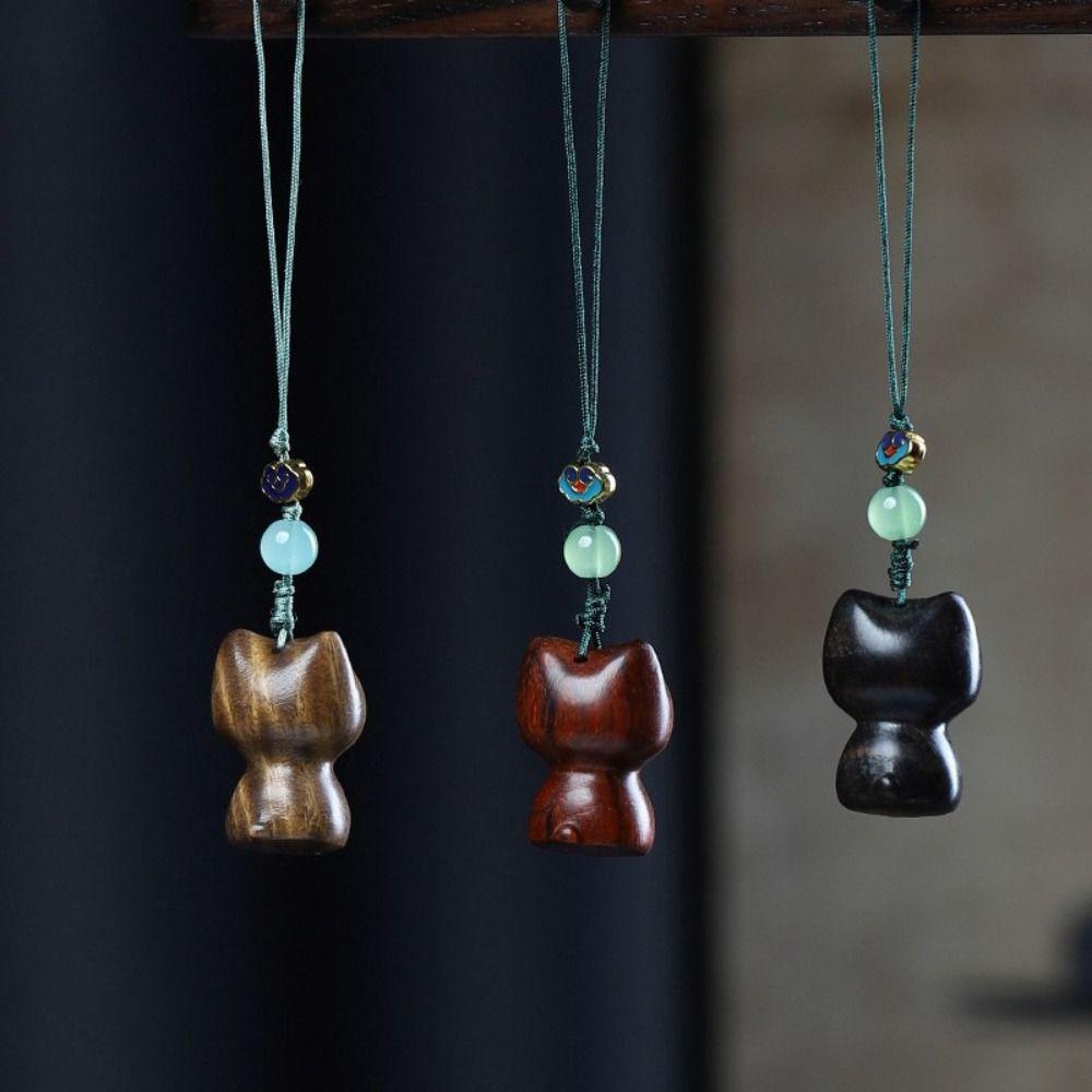 Strawberry Sandalwood Key Chain Chinese Style Lucky Cat Pendant Lucky Key Chain Strap  Men