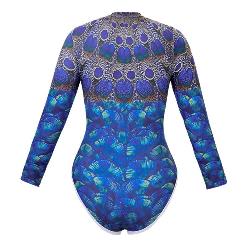 Women's Long-sleeved One-piece Sports Printed Swimsuit Diving Suit