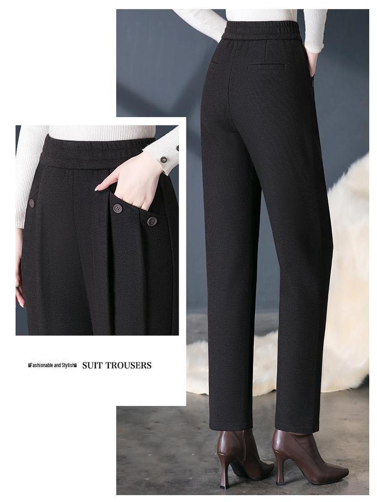 Pantaloni Harem Lână Căptușiți cu Fleece pentru Femei - Talie Elastică de Catifea, Pantaloni Casual de Iarnă pentru Mame de Vârstă Mijlocie și Vârstnice.