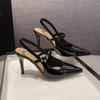 Fashion Metal Buckle Pumps Women Med Heels Footwear Pointed Toe Shoes Ladies Heels Shoes Luxury Female Slingbacks Sandals
