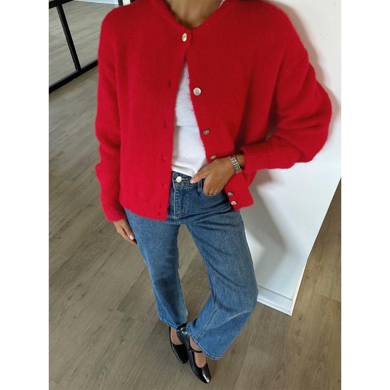 2026 Fall Winter Loose Fit Shell Button Fleece Knit Cardigan Sweater Women