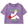 Cartoon Duck Pattern Print Retro Tee Shirt Women Washed Cotton Casual T Shirts Clothes Street Hip Hop Crop Top
