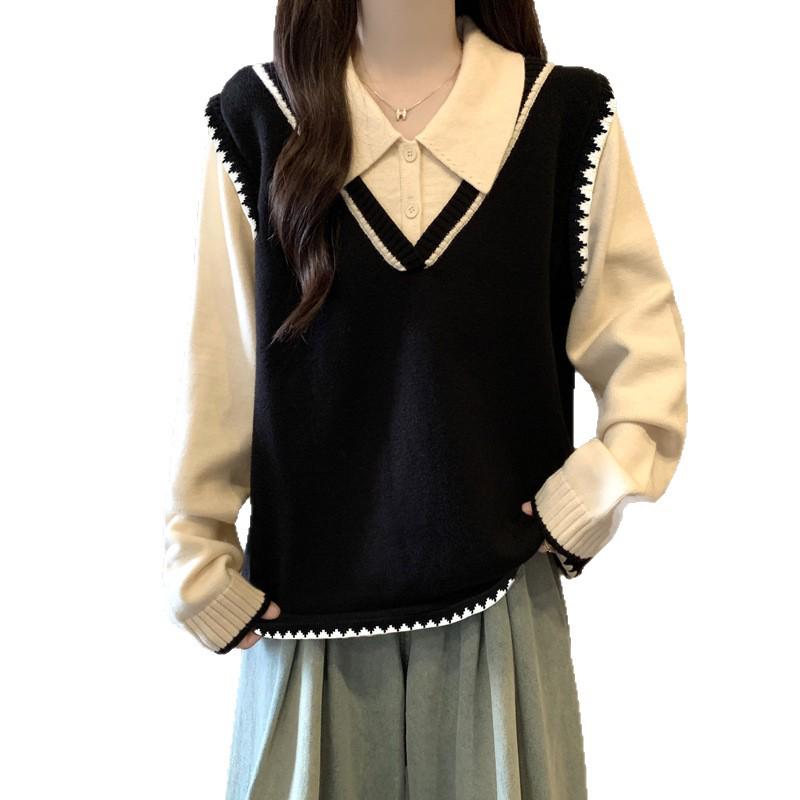 Plus Size Women's Thick Knit Sweater - Slimming Two-Piece Loose Top for Autumn/Winter