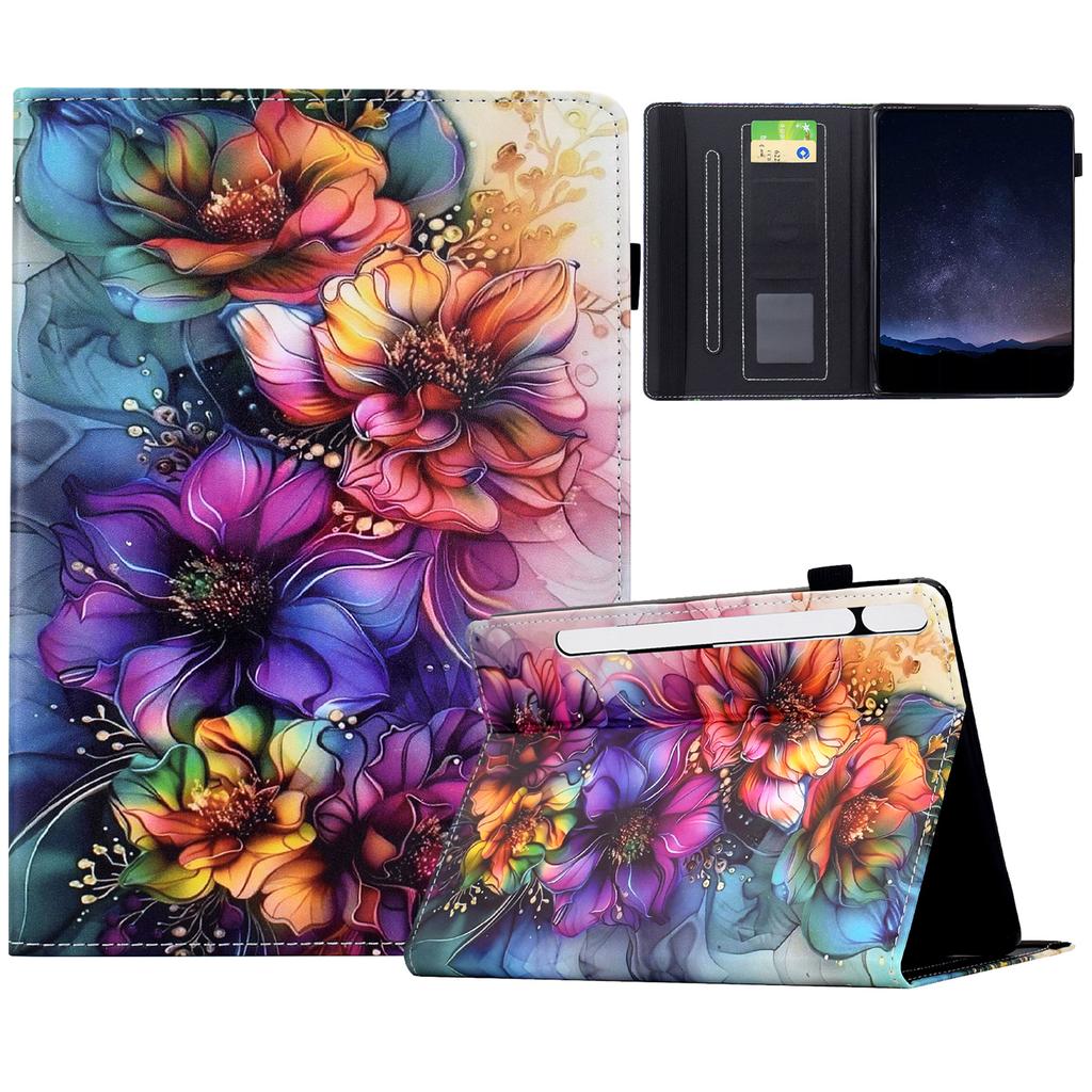 For Samsung Galaxy Tab S10 FE+ Leather Case Pattern Print Card Slots Stand Auto Sleep Wake Tablet Cover
