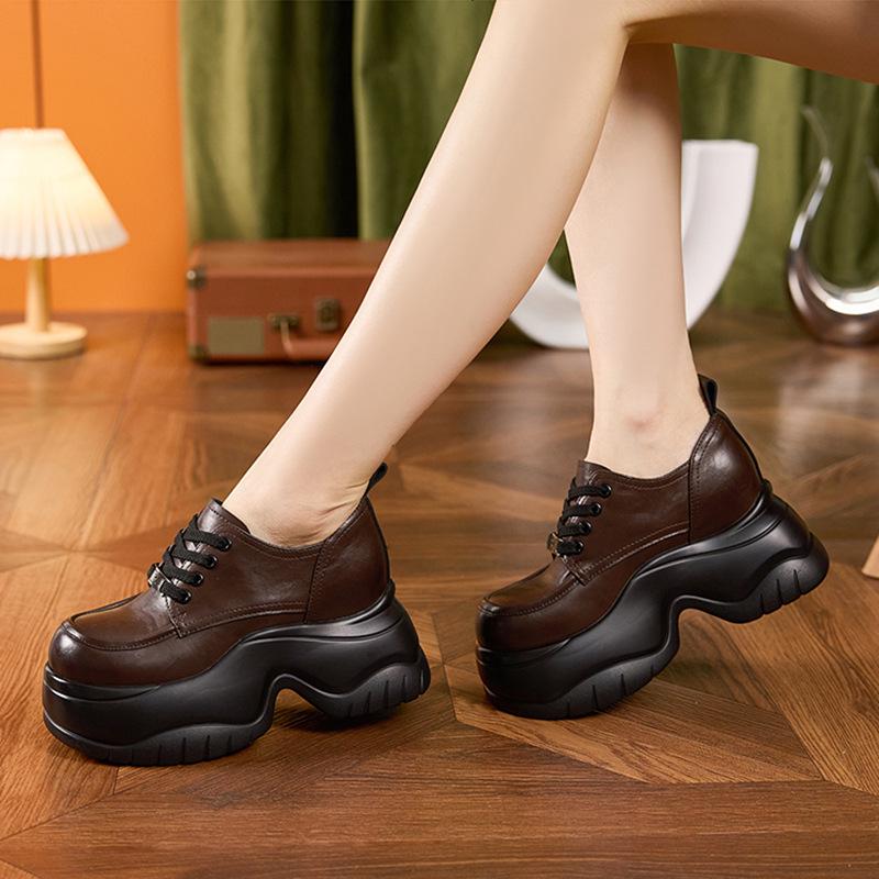 Women's Black Platform Loafers - Spring 2025 Collection: Fashionable, Height-Boosting, Chunky, Versatile British Style Leather Shoes