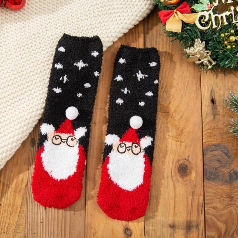 4 Pairs Thick Warm Coral Fleece Socks for Women Men Funny Christmas Pattern Seasonal Indoor Sleeping Slipper Socks