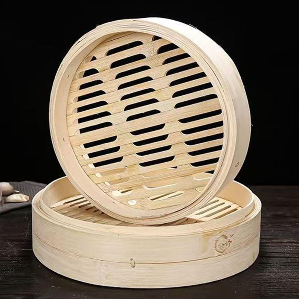 Portable Handmade Bamboo Steamer with Lid Large Capacity Dumpling Steamer Stackable Steamer Basket Cook Sticky Rice