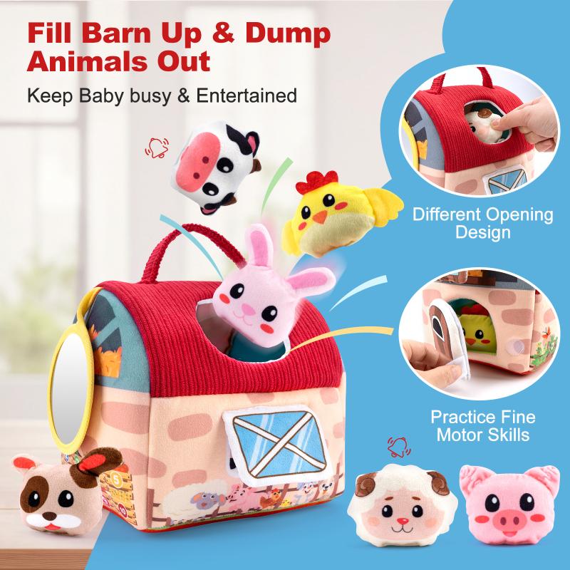 Farm Animals Baby Toys Surprise Barn With Stuffed Farm Animals Sensory Montessori Toy Baby Boy Girl Gifts Toy Portable