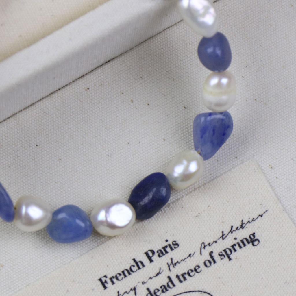 2025 Niebieska Awenjurytowa Bransoletka z Perłami Słodkowodnymi dla Kobiet