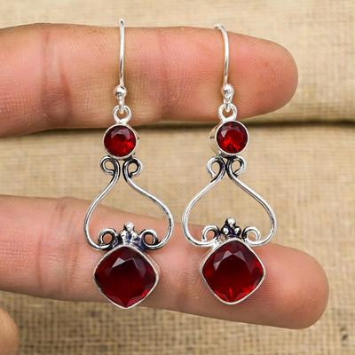 Joyas de granate rojo, pendientes de plata de ley maciza 925, pendientes de piedras preciosas hechos a mano para el Día de los Caídos