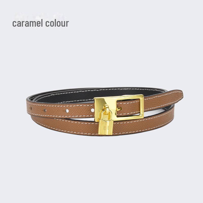 Women's Fashion Leather Belt with Lock Pin Buckle and Adjustable Pockets - Slim All-Match Design