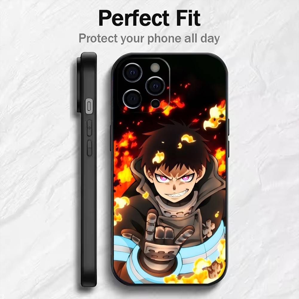 FF Anime S-SHINRA Post Gedruckt Handyhülle Für iPhone17,16,15,14,13,12 Plus,Max Weiches Silikon Schwarze Hülle