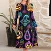Women's Fashionable Loose Halloween Printed Round-neck Dress