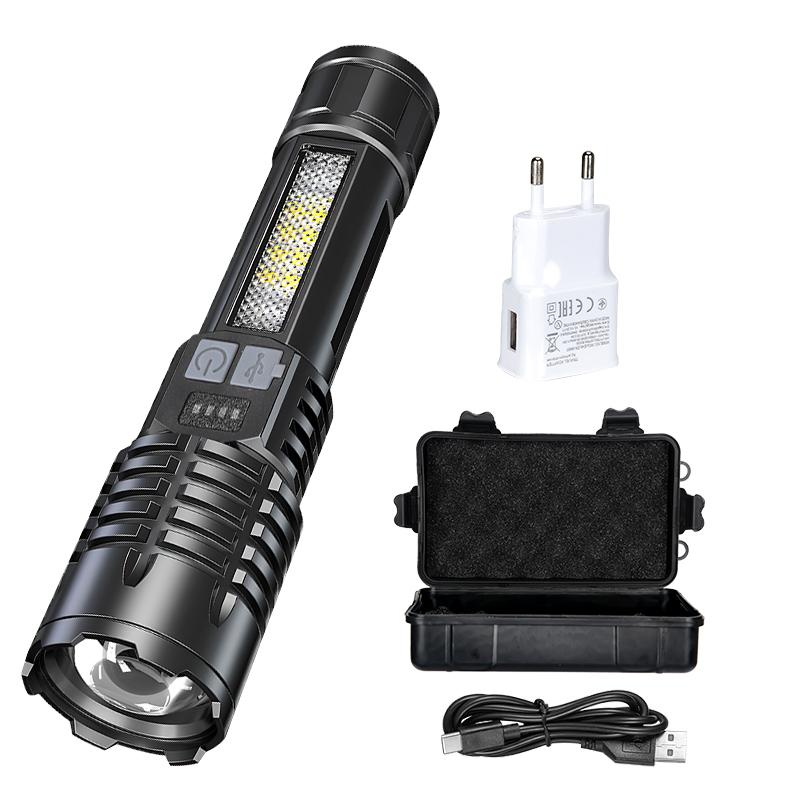 Ultra Bright LED Flashlight 2000LM Type-C Rechargeable Long Range Zoom Tactical Torch Outdoor Emergency Camping Fishing Lantern