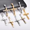Stainless Steel Punk Jesus Crucifixion Cross Pendant Necklace for Women Men Religious Faith Prayer Charms Chain Metal Jewelry