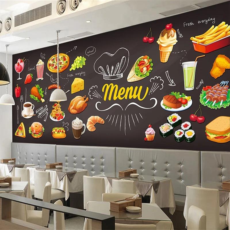 Simple Personalized Blackboard Graffiti Food Mural Wallpaper Cake Shop Cafe Hamburger Shop Restaurant Photo Wallpaper Wall Covering 3D