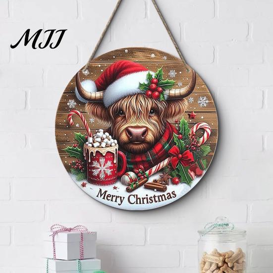 Decorative Entrance Wall Art Christmas Hanging Pendant with Lanyard, Wooden Sign for Front Indoor Outdoor Seasonal Decor Door, Creative Farmhouse