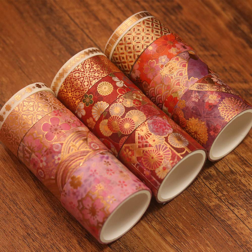 Yubbaex Gorgeous Embroidered Washi Tape with Gold Wide 15 Perfect for Gift DIY and Notebook Decorations Foil, Width, Rolls, Thin, Wrapping, Crafts,