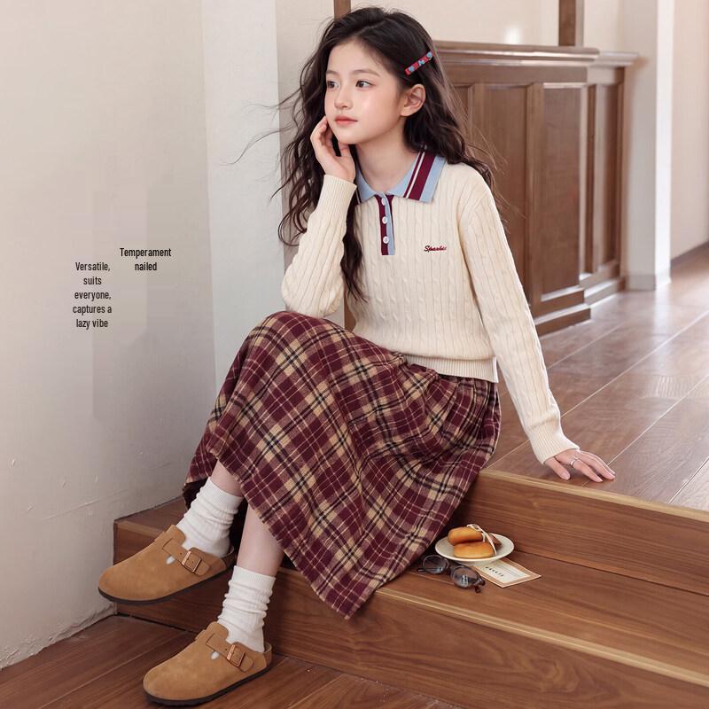 Moonkids Girls' Autumn Plaid Skirt and Sweater Set