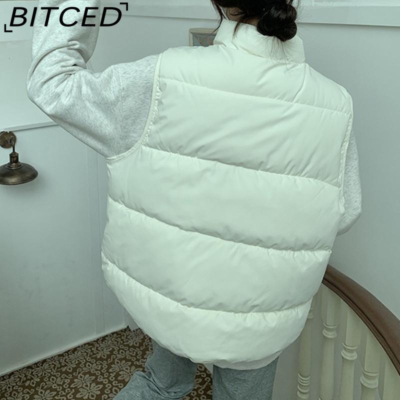BITCED Down-Filled Cotton Vest for Women Stand-Up Collar, Short-Length Autumn/Winter Loose-Fit Cotton Jacket Lightweight Vest Outerwear