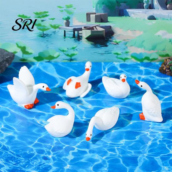 Vícepozicová socha husy 6 ks Mini figurka Malá pryskyřice Malé roztomilé zvířátko Miniaturní vodní pták Dekorativní figurky pro DIY řemesla Dortový topper Mikro krajina
