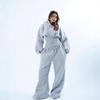 Women's Clothing Slim Waist Drawstring Hooded Top Trousers Two-piece