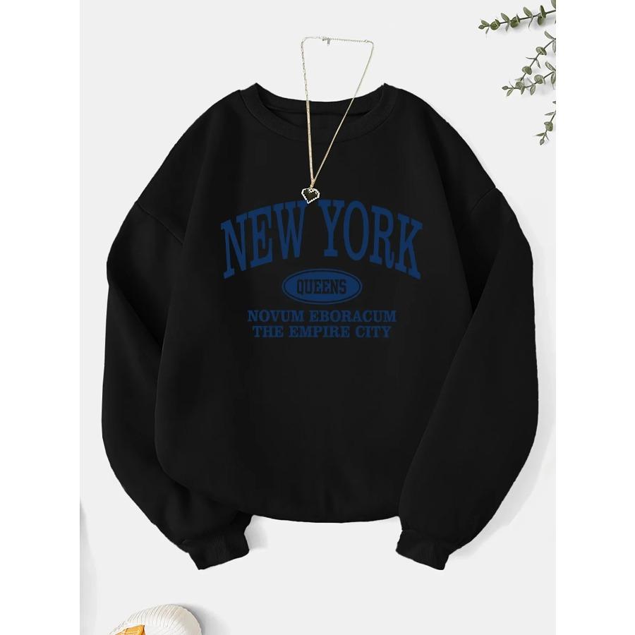 New York Fashion Letter Print Sweatshirt Crew Neck Hooded Casual Sweatshirt for Winter and Fall Women Clothing