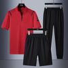 Large Casual Polo Shirt Long Pants Three Piece Stand Up Collar Sports Short Sleeved Set for Men