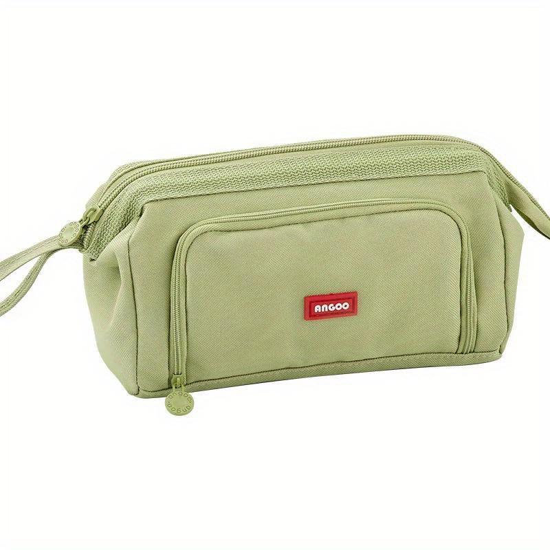 Angoo schattige etui speciale macaron kleur zijvenster canvas grote etui pennenbak opbergzak student school kantoorbenodigdheden groen