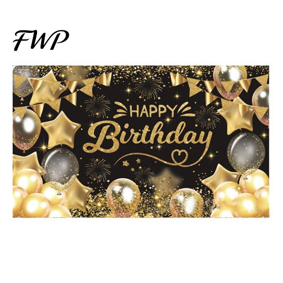 Birthday Party Decoration Happy Banner Backdrop, Photo Background Cloth for Celebration, Reusable Bunting Flag Decor Kids Women, Supplies Double-sided