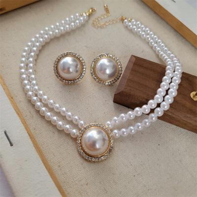 1 set collana per ragazze regalo temperamento regolabile di alta classe con perle finte lucide orecchini anello per dito gioielli da sposa