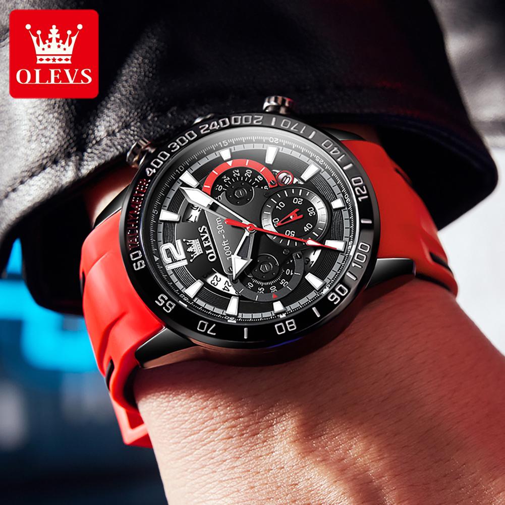 OLEVS 9936 Quartz men's watch Waterproof silicone strap Multi functional watch